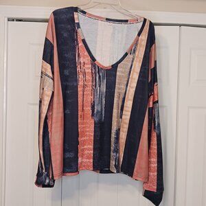 #132 Exclusive Blue/Red V Neck Long Sleeve Top Size Large